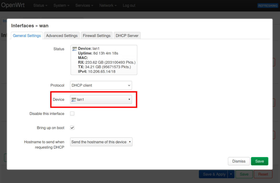 Change wan and wan6 interfaces to use lan1 port